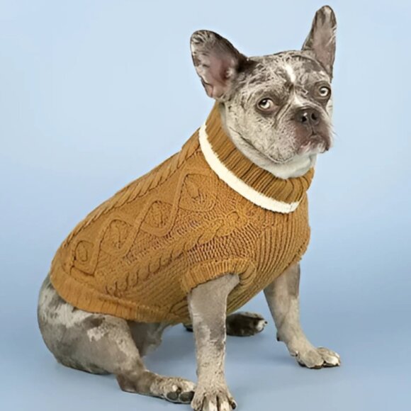 Draper James Cable Knit Turtleneck Dog Sweater Size L Brown - Picture 1 of 7